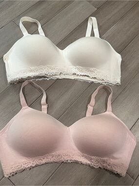 Comfort Code by Cuddl Duds XL Wireless Bras Lot of 2 Pink Ivory Lace Soft
